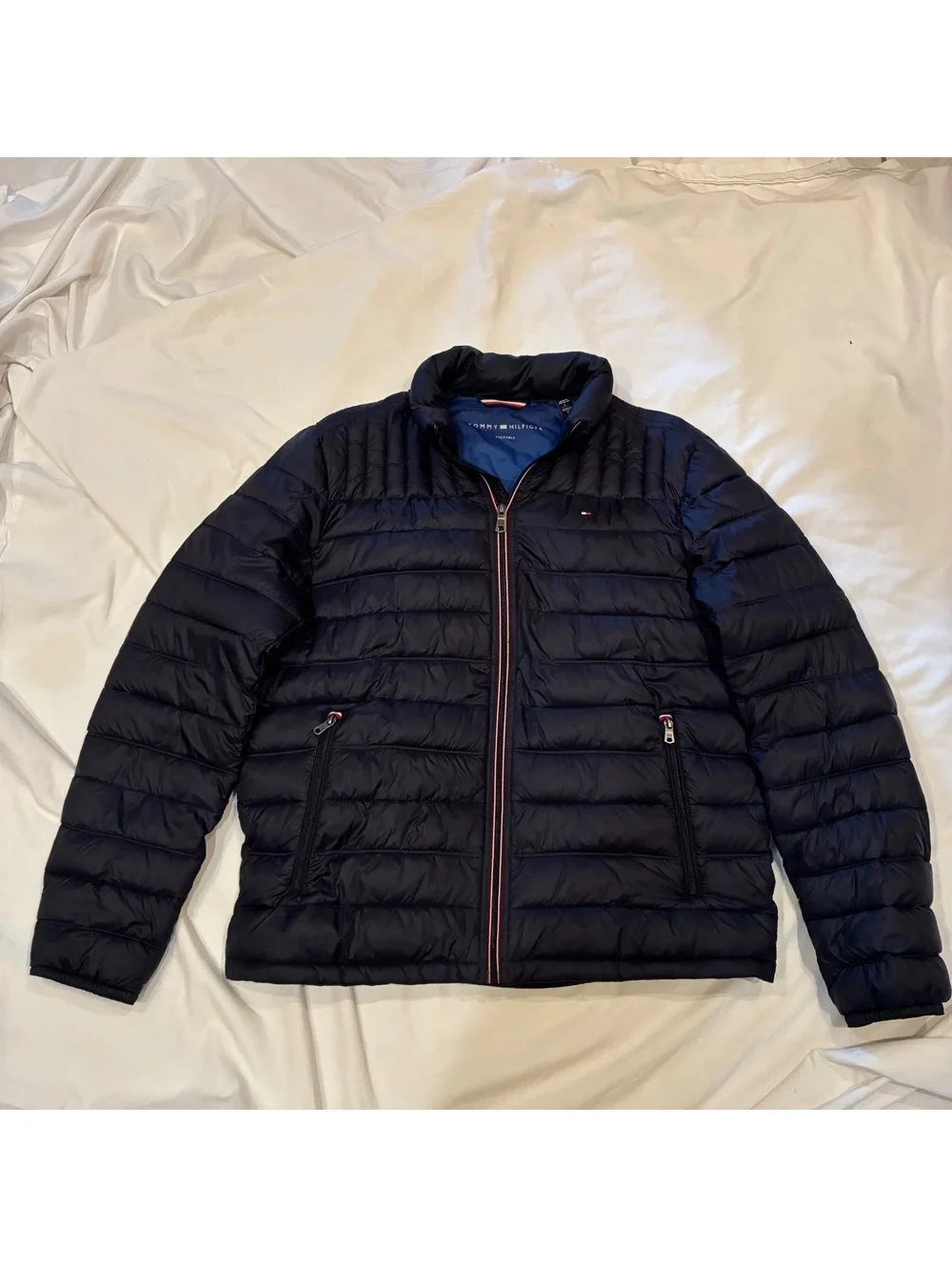 Tommy Hilfiger Mens Lightweight Packable Quilted Puffer Navy Blue Jacket Size L